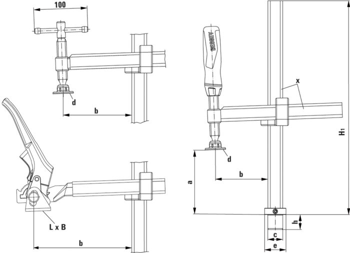 Bessey Narzędzie mocujące z regulowanym wysięgiem TWV16 200/150 (dźwignia) - TWV16-20-15H - obrazek 2